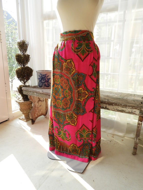 Vtg 1960's Pink Paisley Psychedelic Long Peasant S