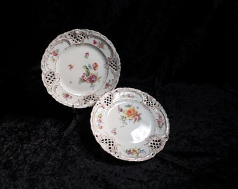 アンティークマイセン手描き花柄プレート、1880年代マイセンドイツ磁器