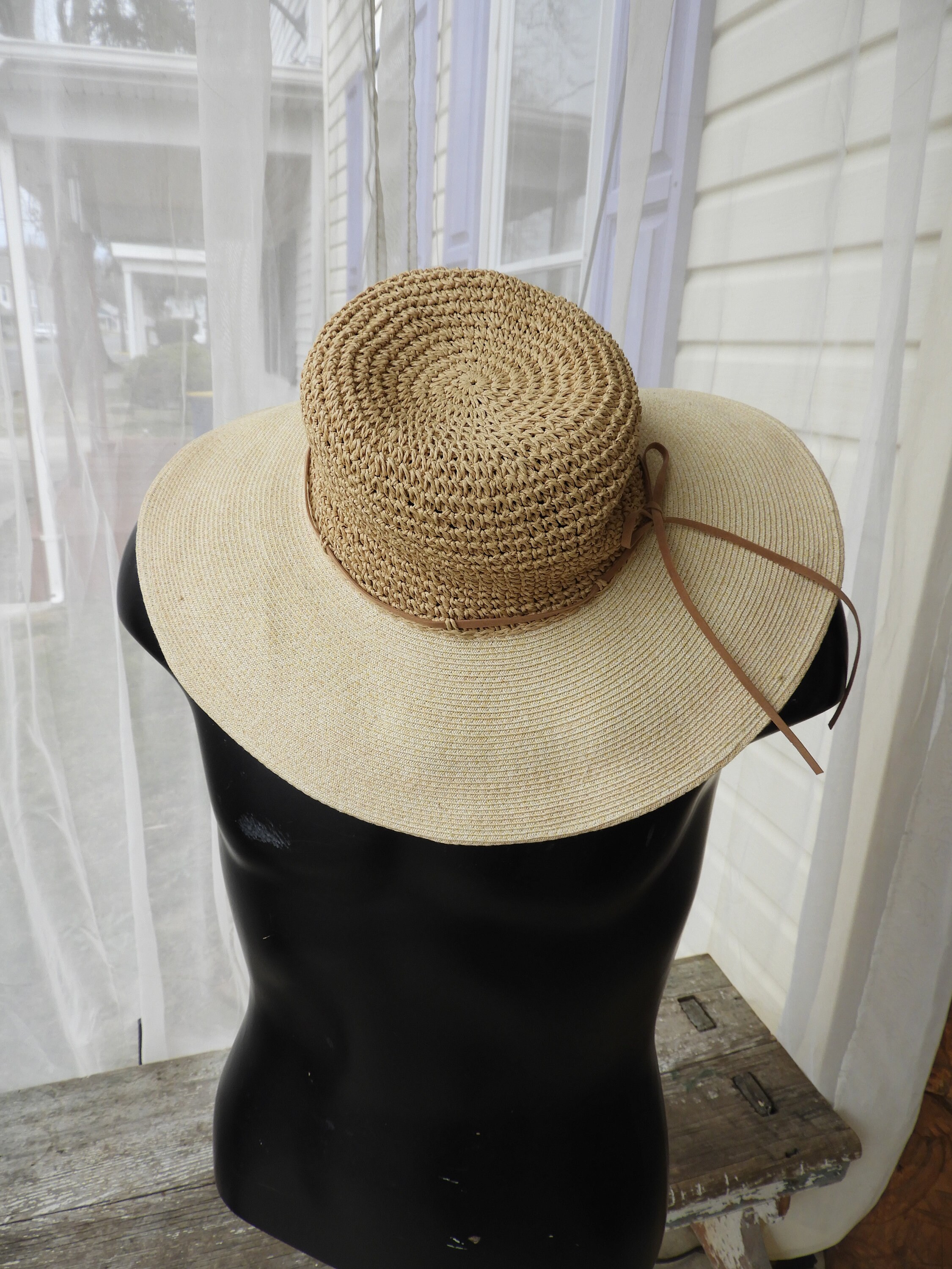 Vintage Scala Woven Straw Sun Hat | Floppy Beach Hat - Etsy display picture 2