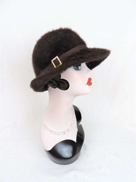 Vtg 1970's Ladies Brown Fedora Hat|Art Deco Style 