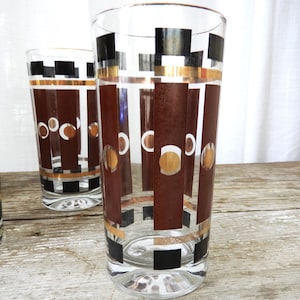 Vtg 4 1950er Jahre Atomic Drinkgläser|Mod Brown Gold Gewichtete Wassergläser|Hazel Atlas Vtg Barware Gläser H 14,5 cm