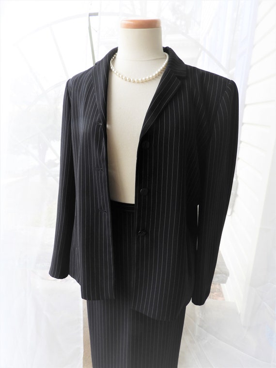 Vtg 1980's Black Pin Stripe Ladies Suit, Vtg Bill… - image 3