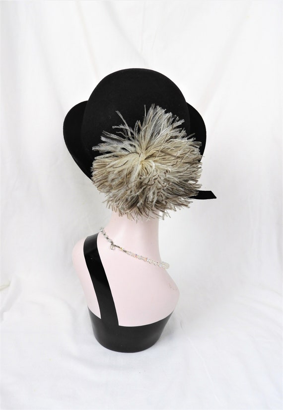 Vtg 1940's Black Felted Ladies Feather Hat, Vtg G… - image 4