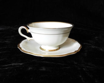 Vtg White Gold Tea Cup Saucer Set|Vtg Rosenthal Demi White Gold Tea Cup|Vtg German Chippendale Small White Cup Saucer Set D 4.5"