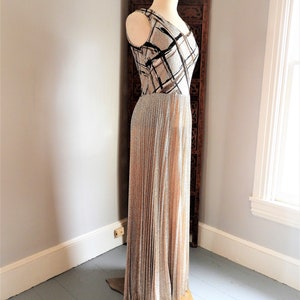 Vtg 1970's Bronze Metallic Gown, Vtg Retro Formal Dress & Jacket, Vtg Leslie Fay Geometric Pleated Gown sz M/L image 7