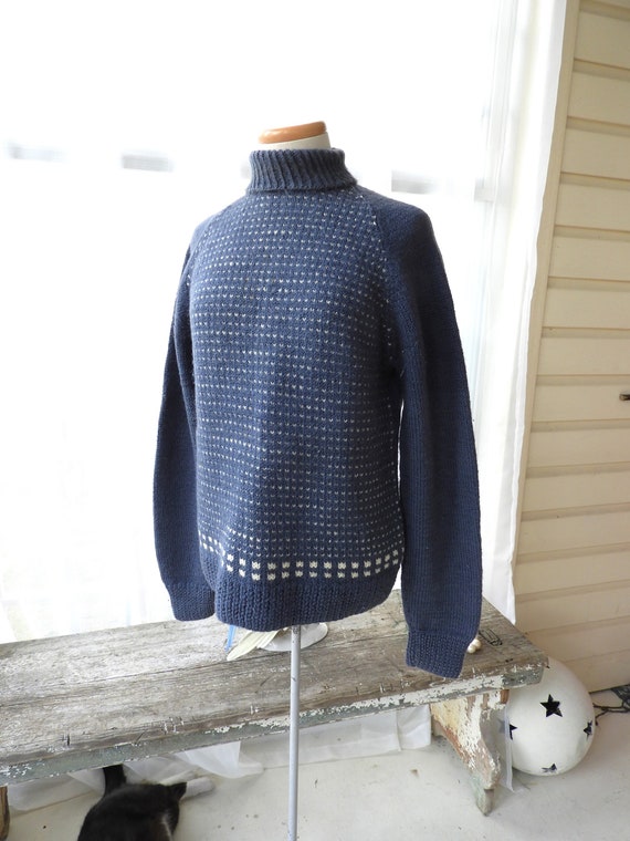 Vtg Steel Blue Birds Eye Wool Sweater|Vtg 1980's B