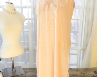 1930s Peach Silk Slip | Antique Inset Nightgown, L/XL