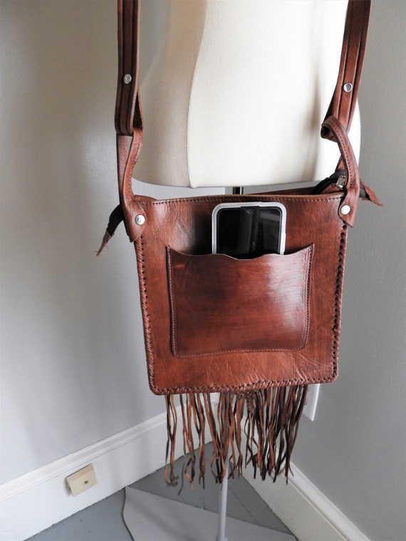 Vtg Crossbody Leather Hippie Purse, Vtg Leather F… - image 8