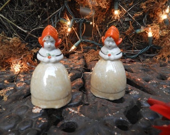 Vtg Porcelain Bells, Dutch Girls, Japan Porcelain Bells H 3&quot; W 1.75&quot;