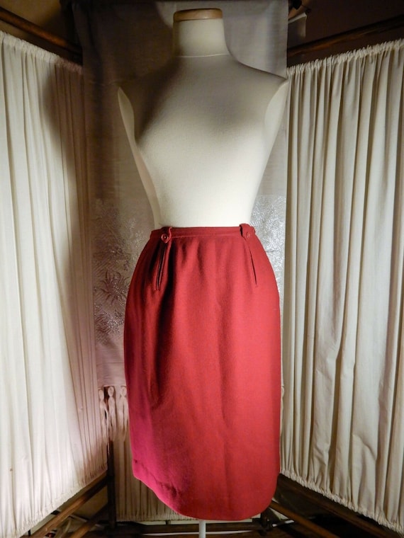 TERRIFIC Vtg 1960's Red Skirt,  Red Wool Pencil Sk