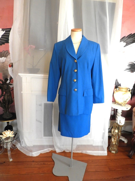 Vtg 1980's Ladies Royal Blue Skirt Suit|Vtg Oleg C