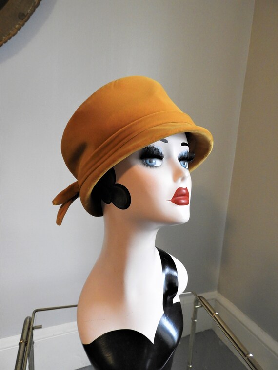 1930's Cloche Golden Rod Yellow Hat, Vtg Yellow Ve