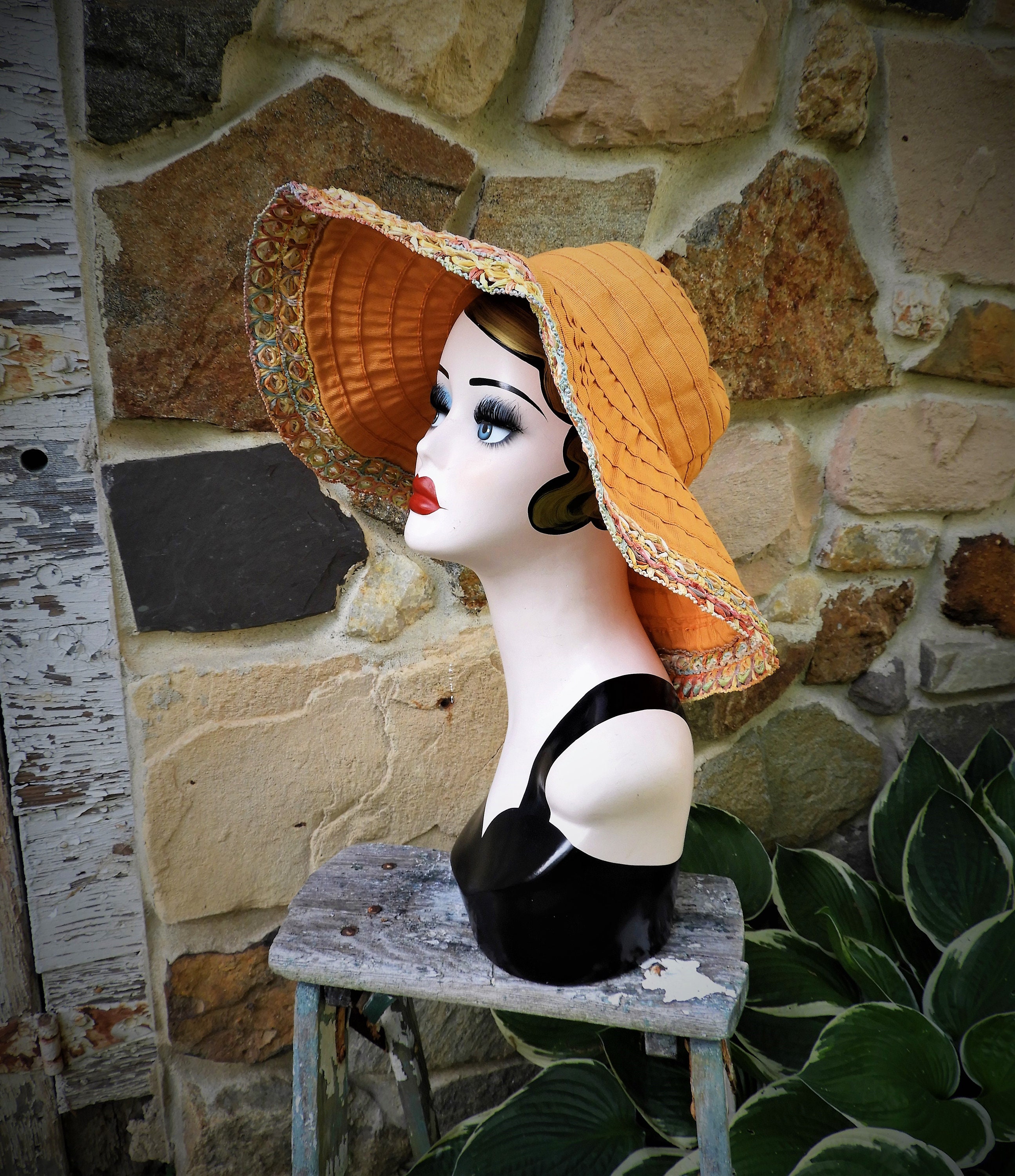 Vtg Orange Floppy Travel Hat Raffaello Bettini Italian  display picture 1