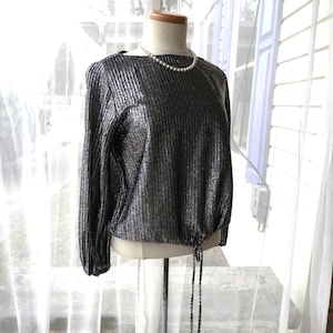 Vtg 1970&#39;s Ladies Silver Metallic Blouse|Vtg Caribou Rave Metallic Disco Blouse|Vtg LS Silver Dress Blouse sz S/M