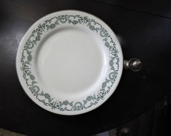 Antique Ironstone Hot Plate, Brass Handled Dinner Plate, Transferware Pattern