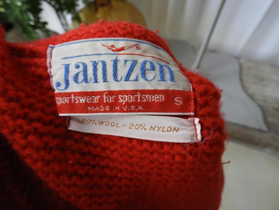 Vintage 1960s Jantzen Knit Cardigan Red Black Stripe Zip Front S/M