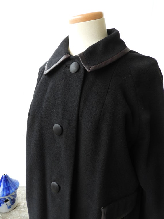 Vtg 1950's Black Cashmere A Line Ladies Coat, Vtg… - image 4