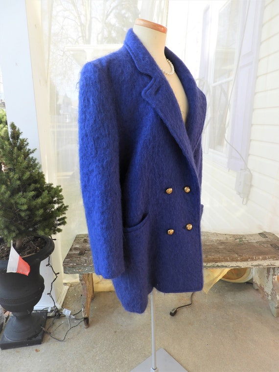 Vtg Ladies Royal Blue Mohair Peacoat Style Coat|19