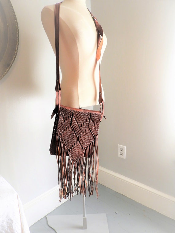 Vtg Crossbody Leather Hippie Purse, Vtg Leather F… - image 1