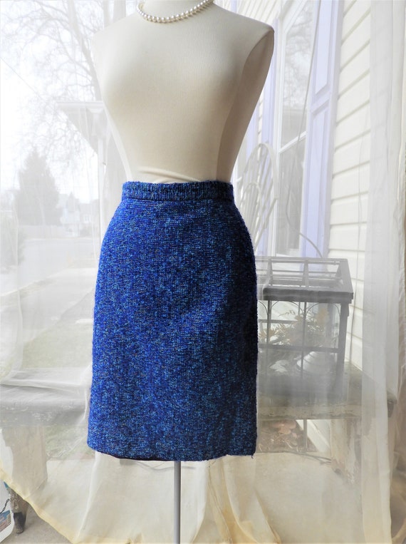 Vtg 1970's  Ladies Blue Wool Skirt|Vtg French Bouc
