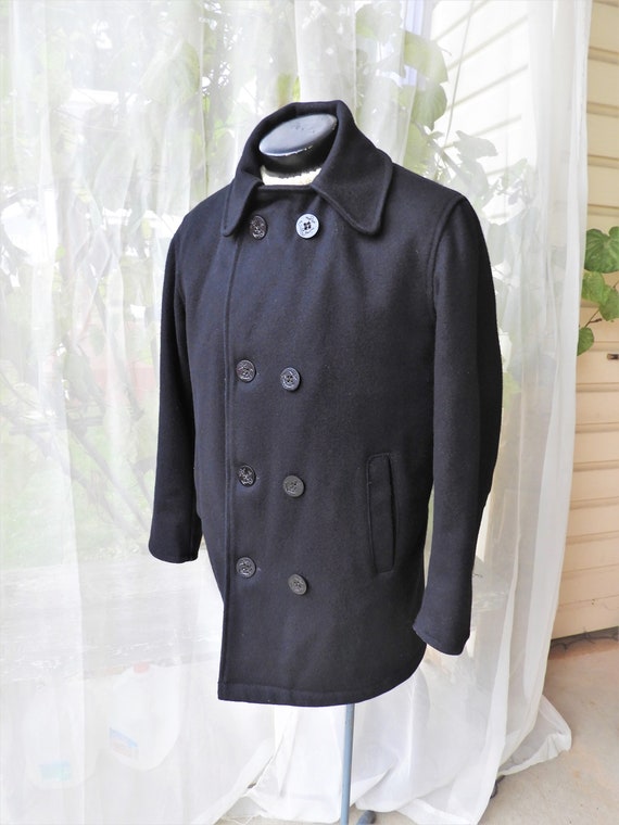 Vtg Black Wool Military Peacoat|Vtg Unisex Black … - image 7