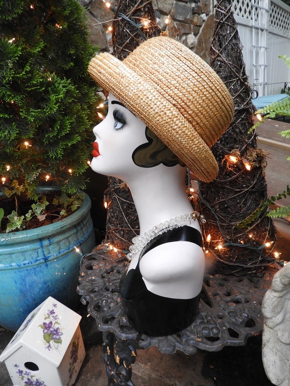 Vtg Straw Bowler Hat, Unisex Bowler Hat, Summer St