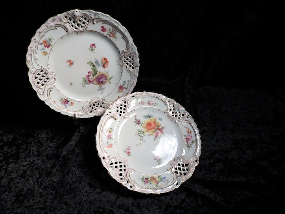 マイセン　アンティーク　手書きプレート アンティークマイセン手描き花柄プレート、1880年代マイセンドイツ磁器