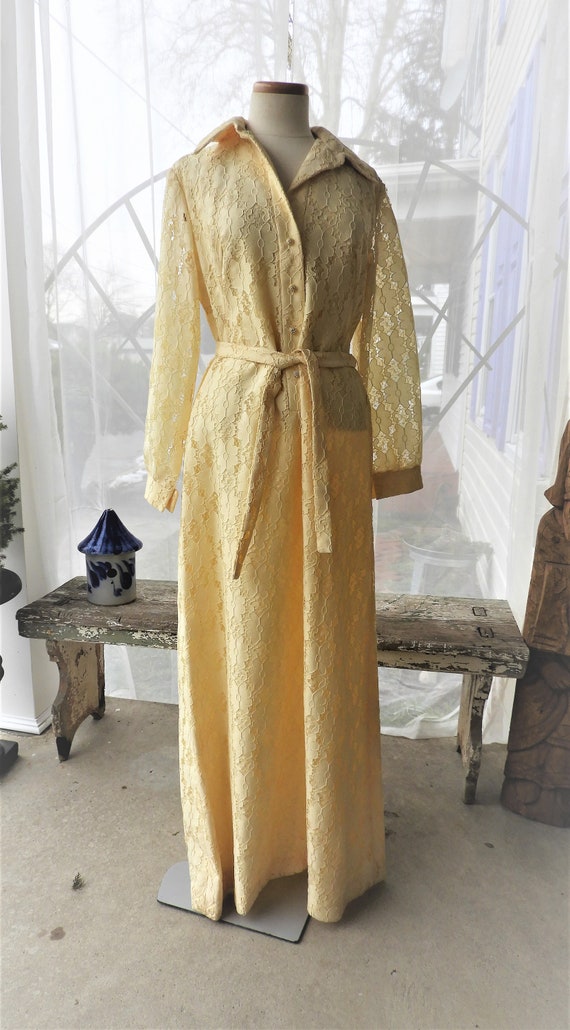 Vtg 1960's Alencon Lace Yellow Maxi Dress, Vtg Ye… - image 2