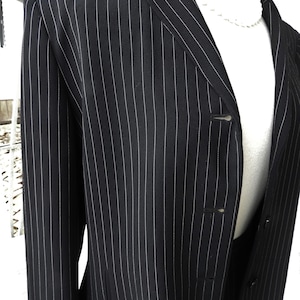 Vtg 1980&#39;s Black Pin Stripe Ladies Suit, Vtg Bill Blass Ladies Black Skirt Suit, Vtg Shoulder Pad Black Skirt Suit sz 14