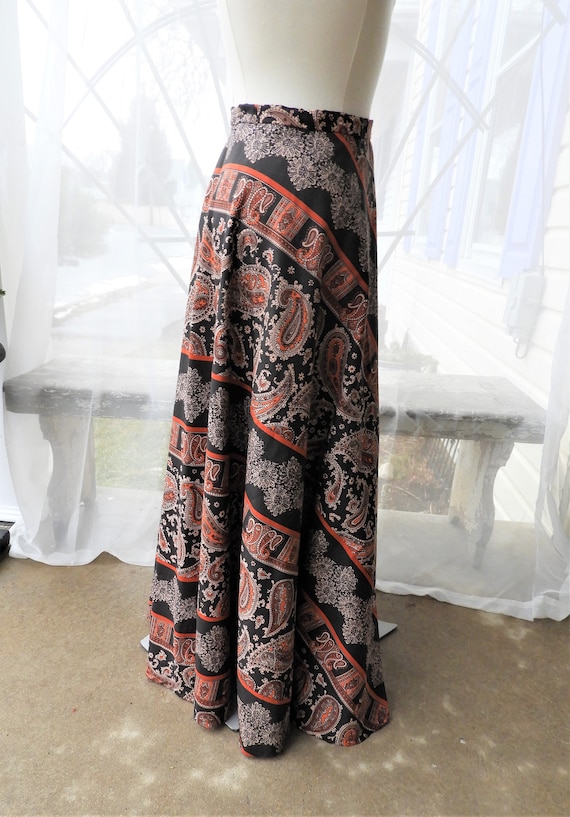Vtg 1970's Black Paisley Floor Length Skirt, Vtg … - image 6