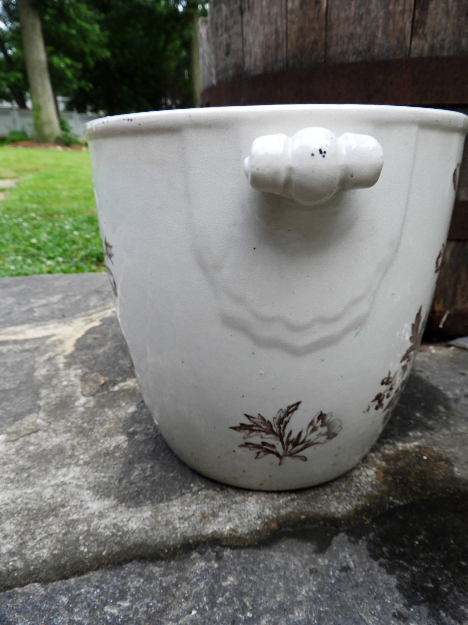 Antique Ironstone Bucket Slop Bucket Brown White Floral Etsy