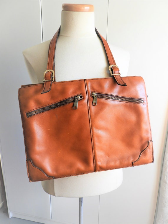 Vtg 1970's Buckskin Leather Purse, Vtg Caramel Col