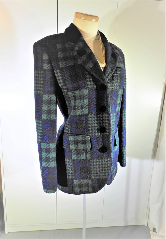 1980's Blue Green Plaid Blazer, Vtg Ladies Should… - image 2