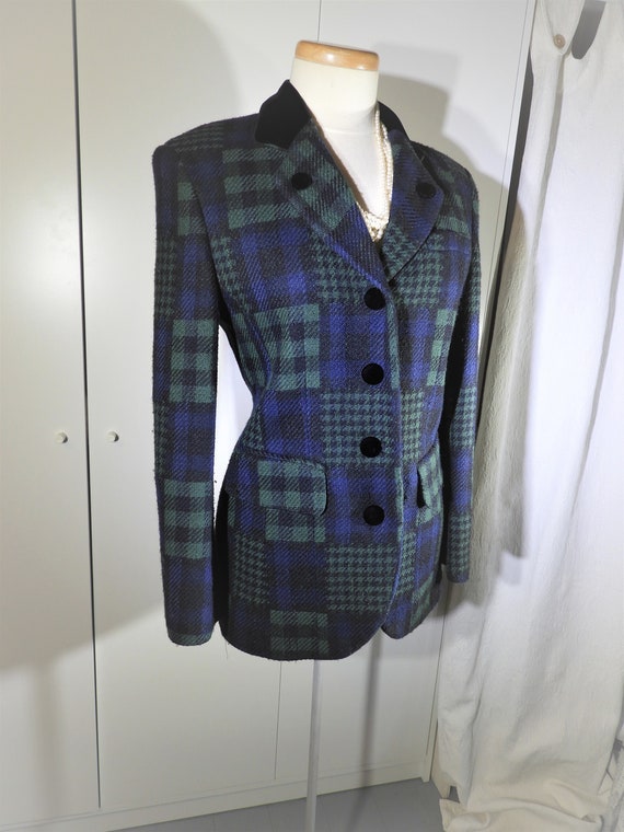 1980's Blue Green Plaid Blazer, Vtg Ladies Should… - image 1