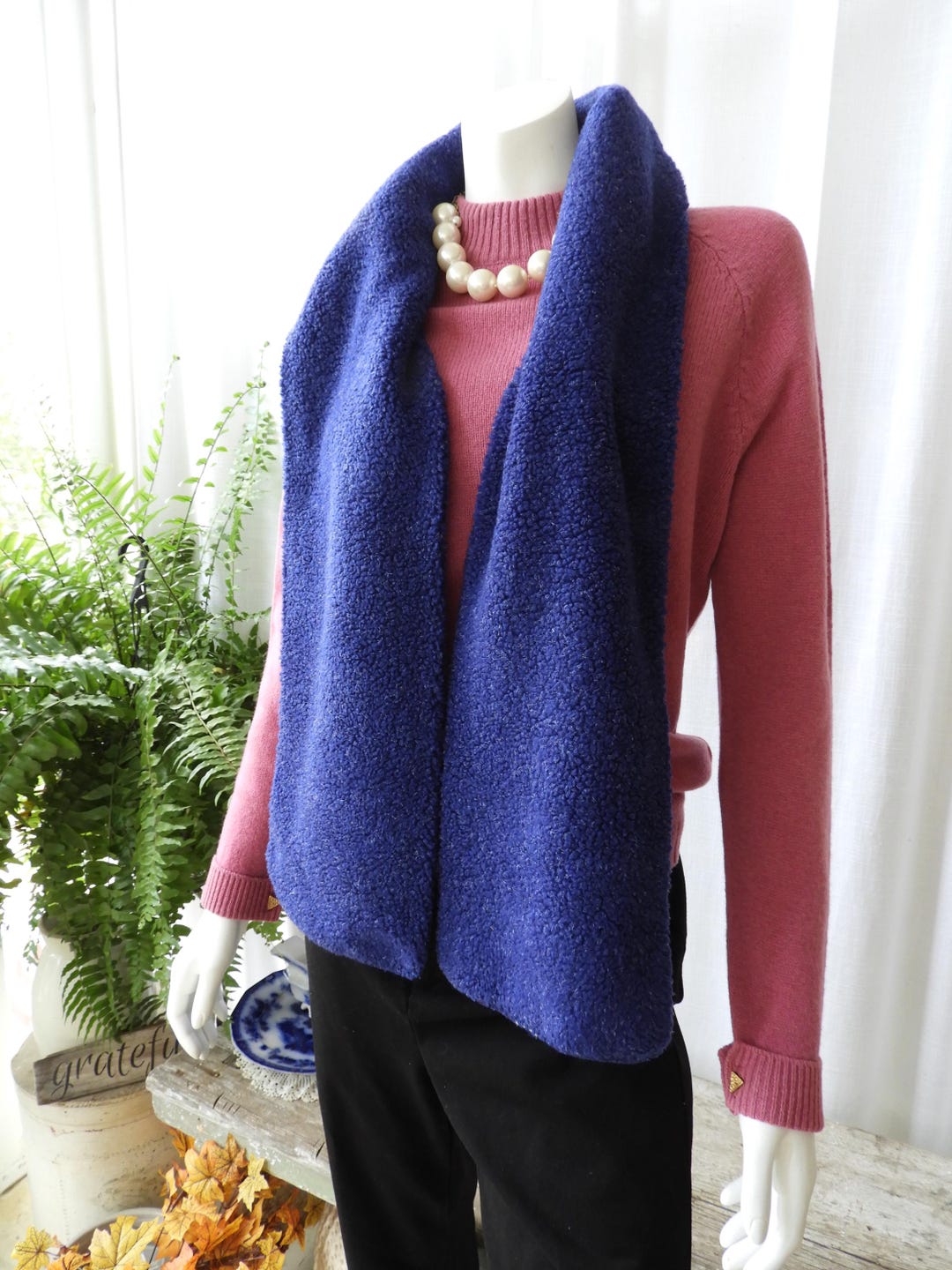 Vtg 1990's Navy Blue Acrylic Polyester Scarf Textured Eddie Bauer