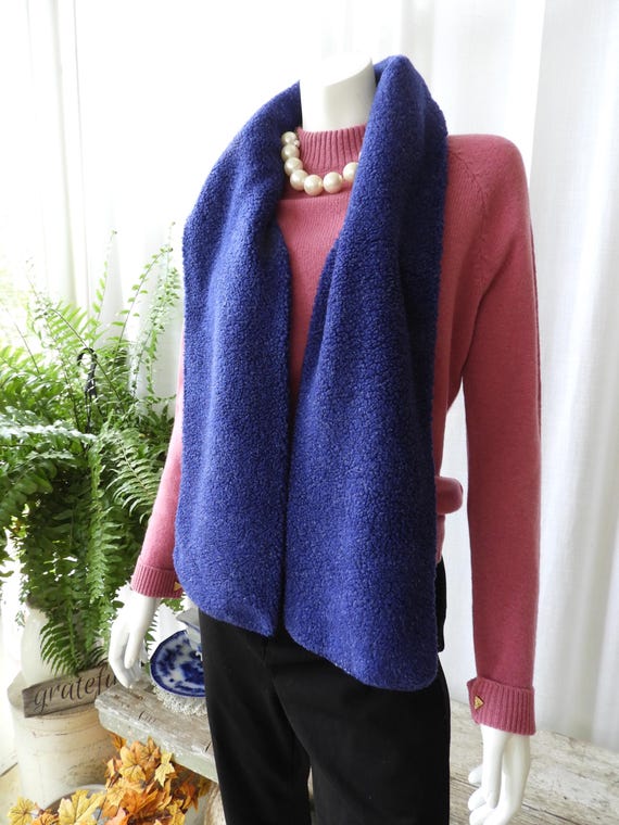 Vtg 1990's Navy Blue Acrylic Polyester Scarf Textured Eddie Bauer