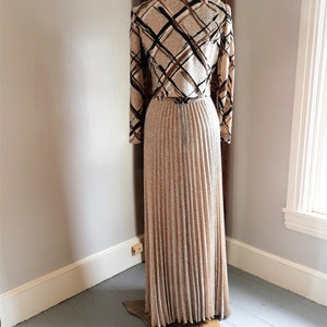 Vtg 1970's Bronze Metallic Gown, Vtg Retro Formal Dress & Jacket, Vtg Leslie Fay Geometric Pleated Gown sz M/L image 4