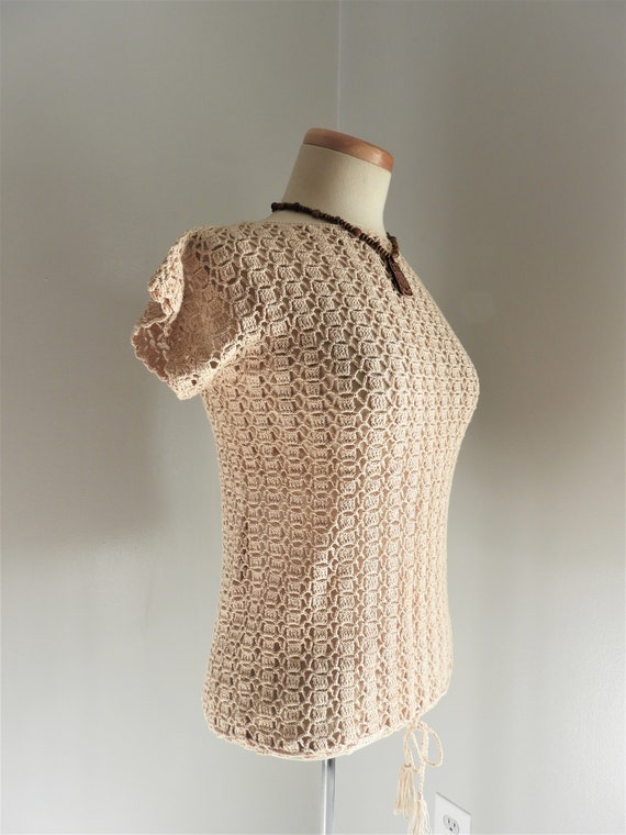 Vtg Boho Beige Crocheted Top, Vtg South Pacific Ap