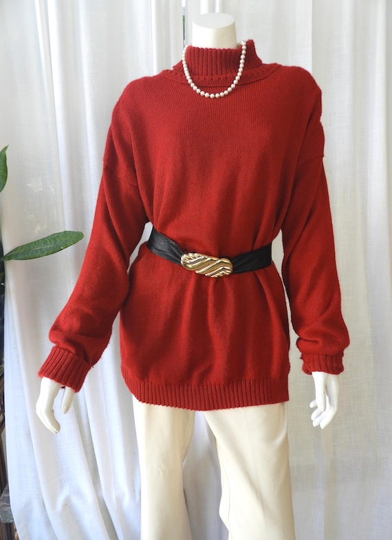 Vtg Oversized Alpaca Slouchy Sweater Ladies Red Turtleneck |Alpaca Warehouse sz Plus