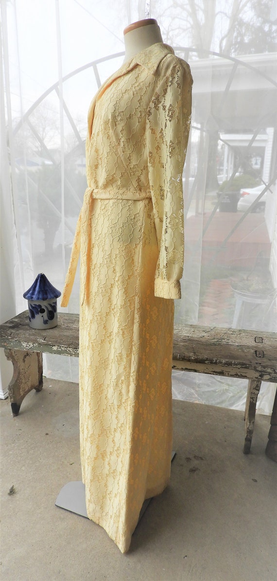 Vtg 1960's Alencon Lace Yellow Maxi Dress, Vtg Ye… - image 4