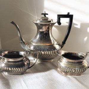 Vtg 1940&#39;s Silver 3-częściowy zestaw do kawy, Vtg Art Deco Crafton EPNS Silver Plated Coffee Service, Vtg Sheffield England Silver Service