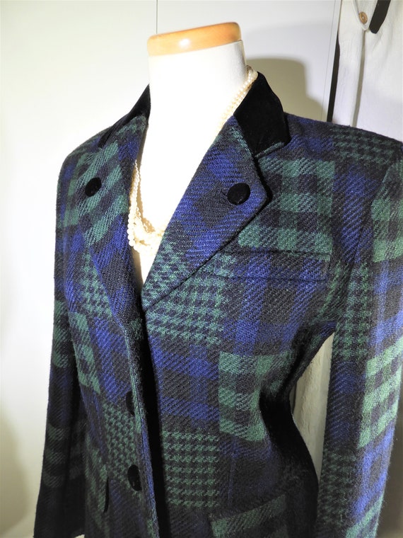 1980's Blue Green Plaid Blazer, Vtg Ladies Should… - image 5