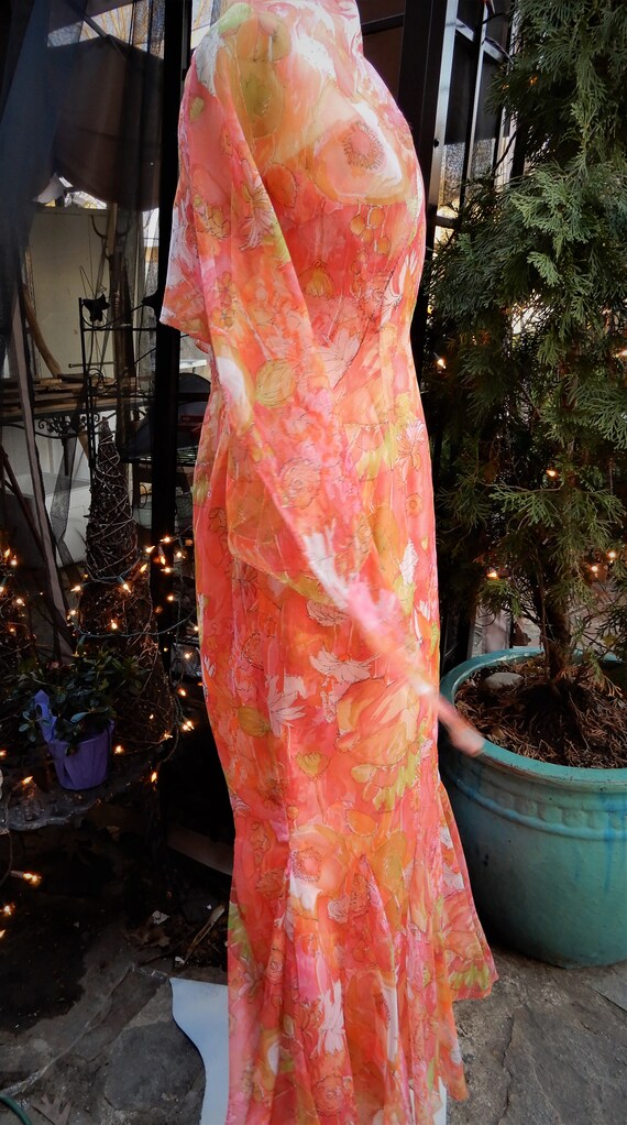 Vtg Orange Grecian Dress, Nylon Scarf Dress, Pink… - image 5