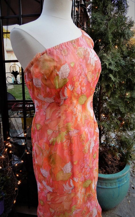 Vtg Orange Grecian Dress, Nylon Scarf Dress, Pink… - image 9