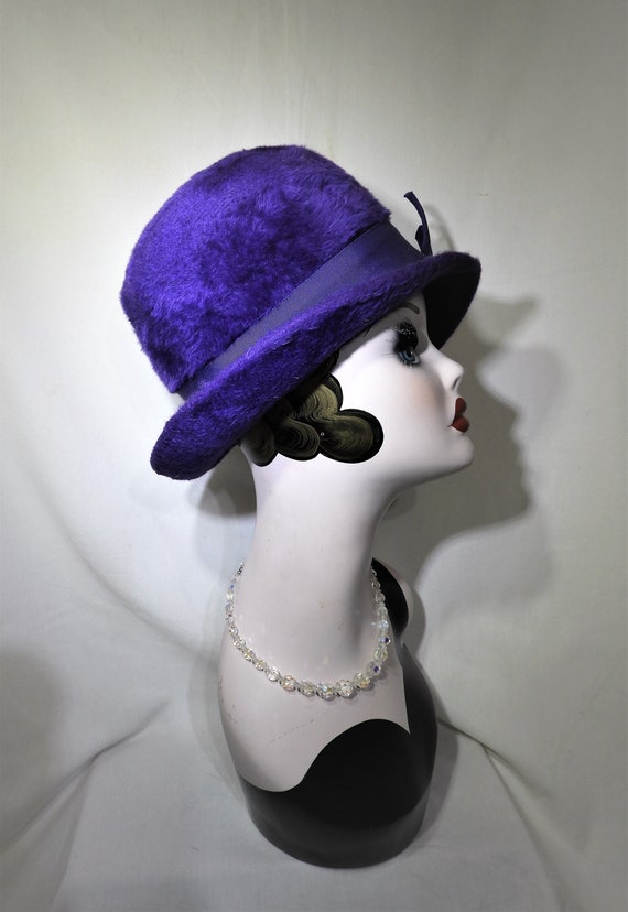 Vtg 1950's Purple Fedora Style Hat, Vtg Purple Fa… - image 7