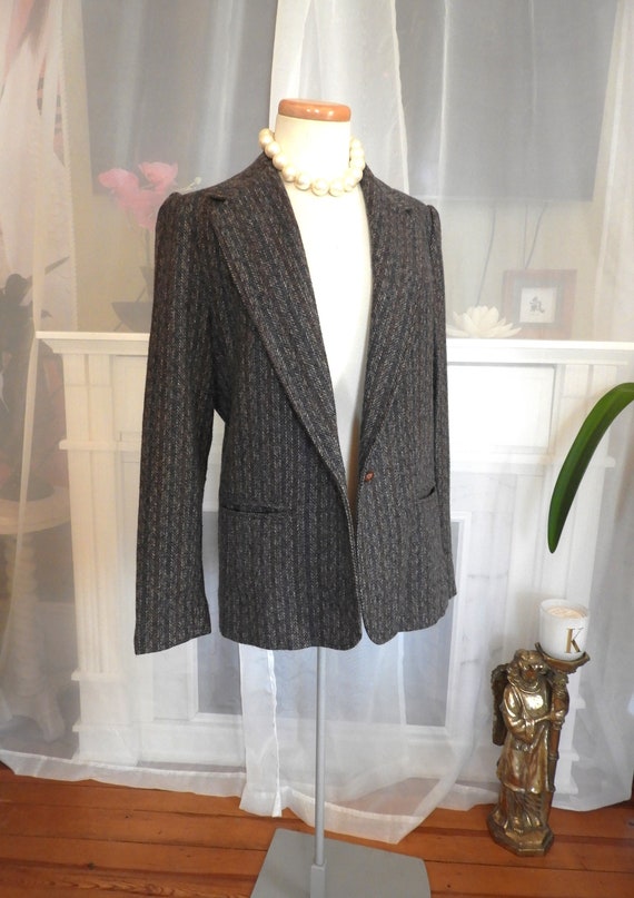 Vtg 1980's Ladies Grey Blue Tweed Blazer|Vtg Coatr