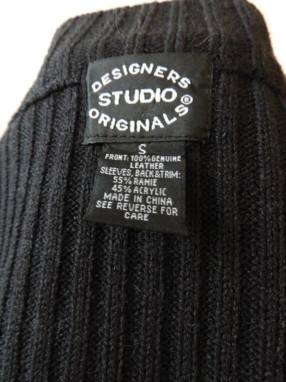 Vtg BOHO Suede Patchwork Knit Jacket Black Browns… - image 9