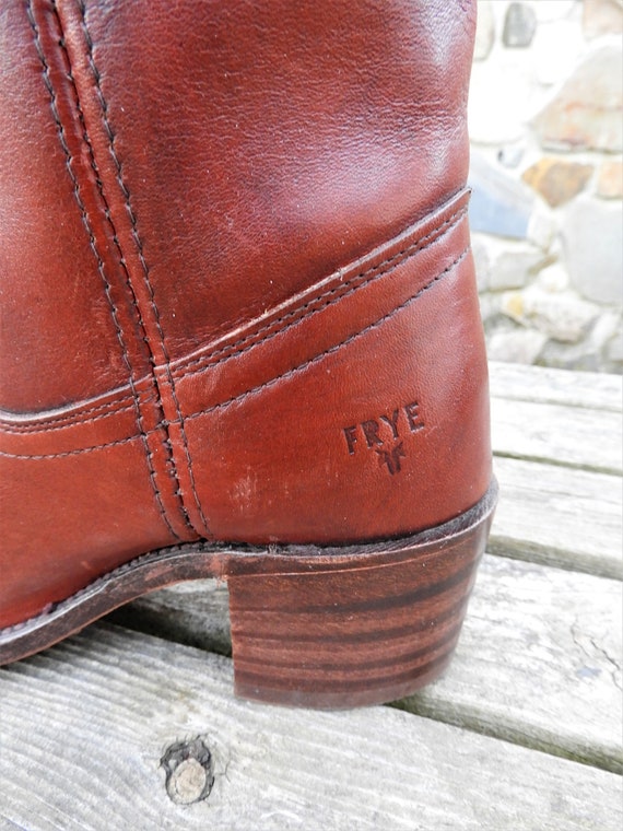 Vtg 1970's Frye Dark Brown Western Boots, Heeled … - image 5