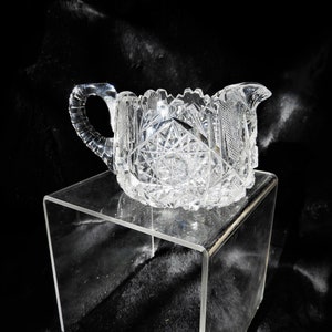 Antique Cut Glass Creamer, American Brilliant Cut Glass, Acme Pattern Clear Cut Crystal H 3&quot; x W 5.5&quot; x D 3.75&quot;
