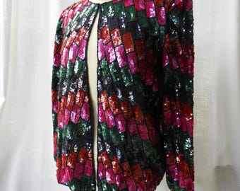Vtg 1980er Jahre Disco Pailletten Bunt Geometrisches Blazer Joseph LeBon Seide Gr. M